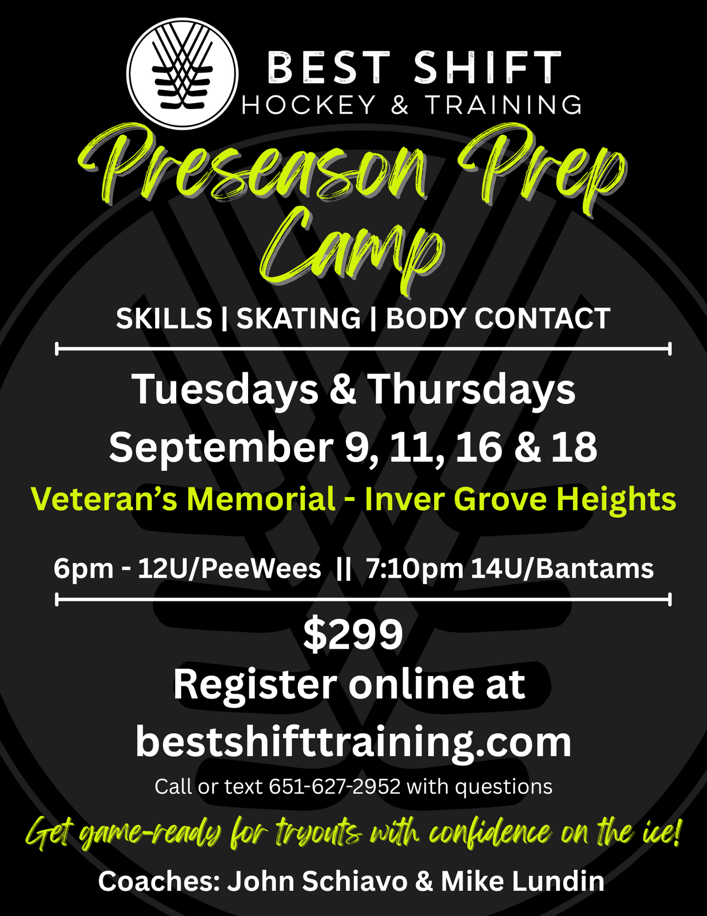 Preseason Prep - On Ice Clinic (U12/PW/U14/Bantam